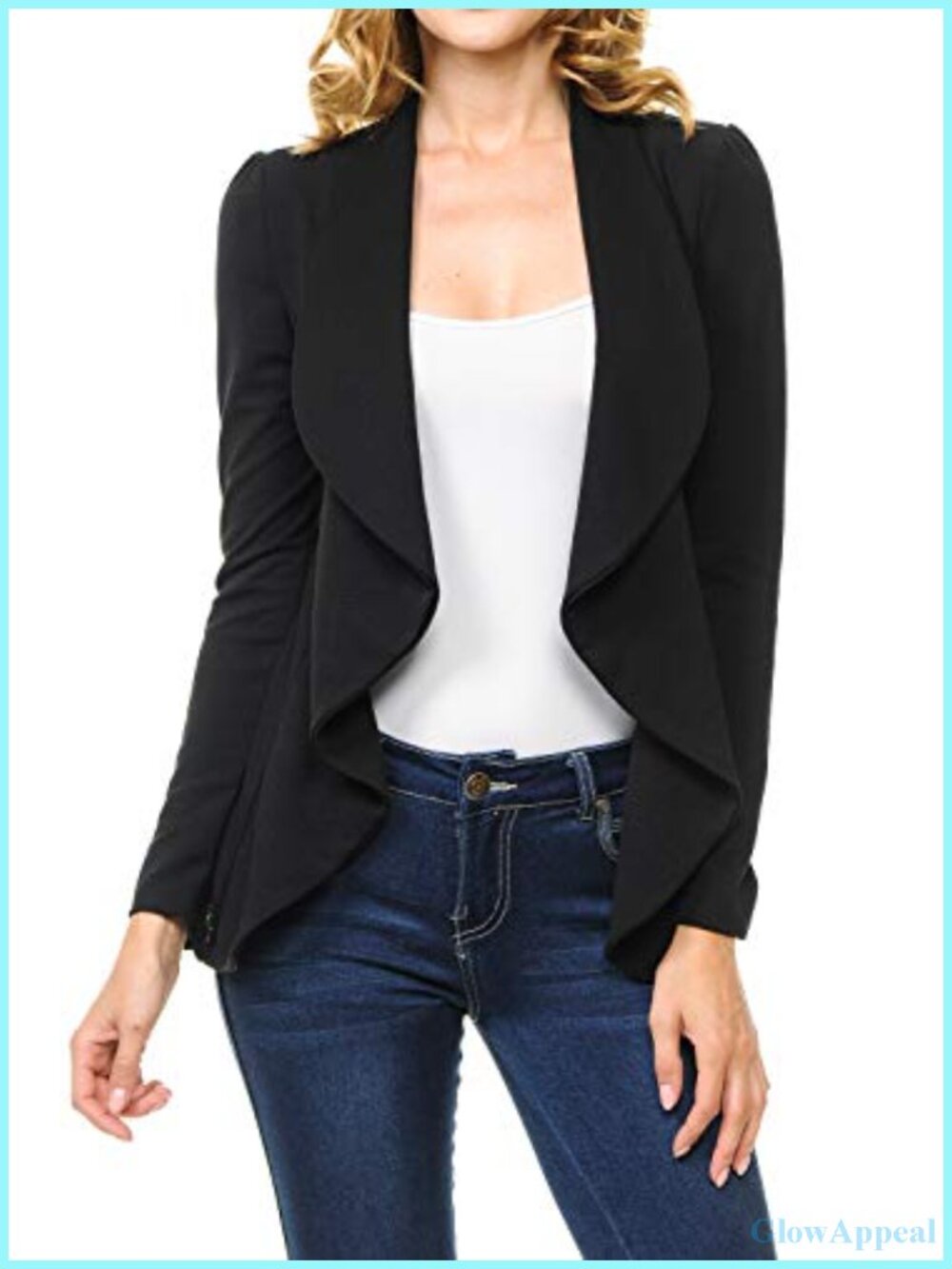 Women's Long Sleeve Draped Open Front Lightweight Blazer - 96% Polyester, 4%